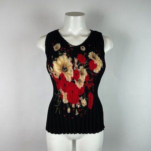 STRETCHY Black Accordion Pleats ONE SIZE floral top